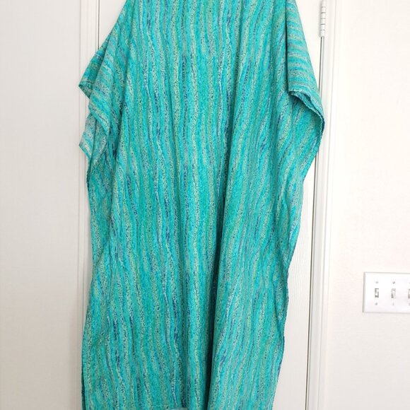 Woman Blue Green Multicolor Scoop Neck Long Dress - Picture 3 of 11